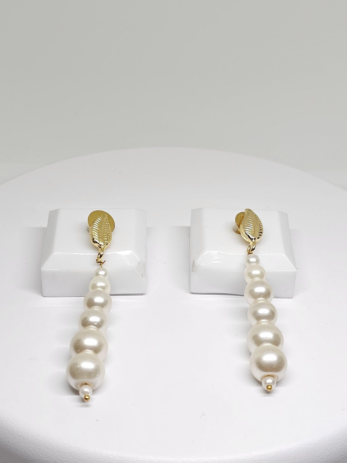Pearl Drop Earrings with Gold Leaf Detail - Classic, Timeless Jewelry for Women, Lightweight and Elegant, Perfect Gift for Her, Handicrafted
