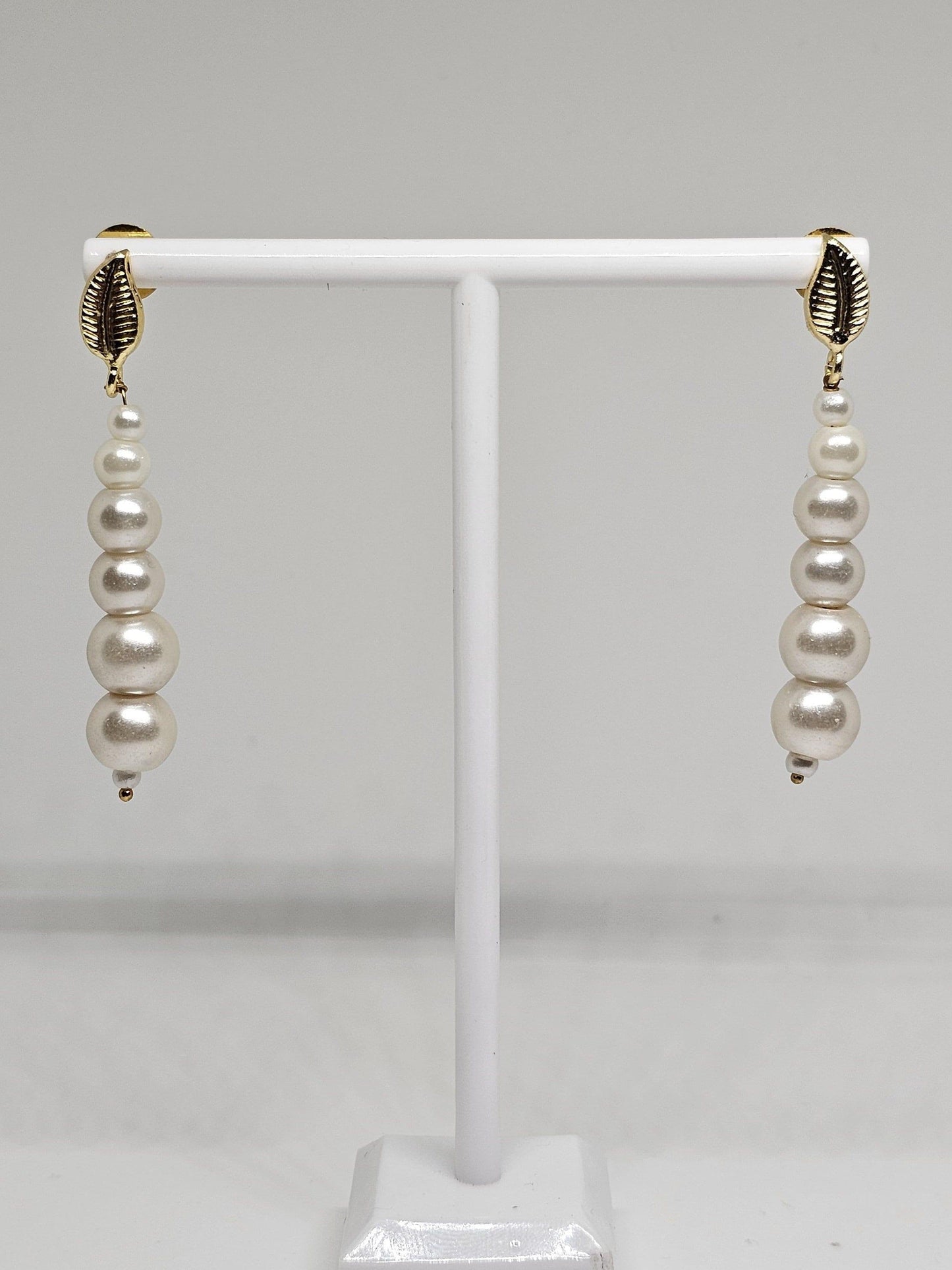Pearl Drop Earrings with Gold Leaf Detail - Classic, Timeless Jewelry for Women, Lightweight and Elegant, Perfect Gift for Her, Handicrafted