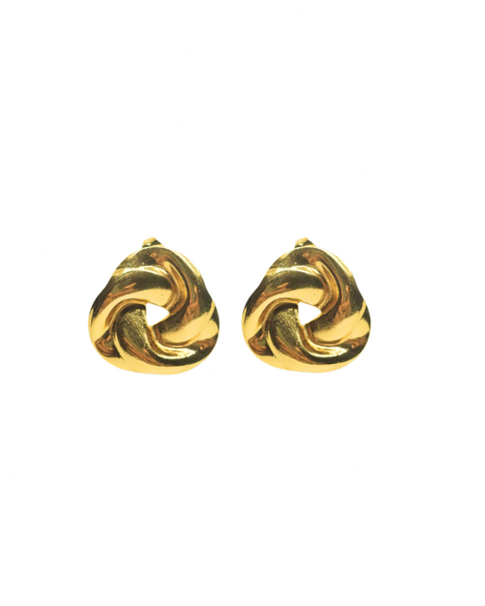 Pair of gold earrings on a white background