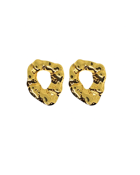 Pair of gold earrings on a white background