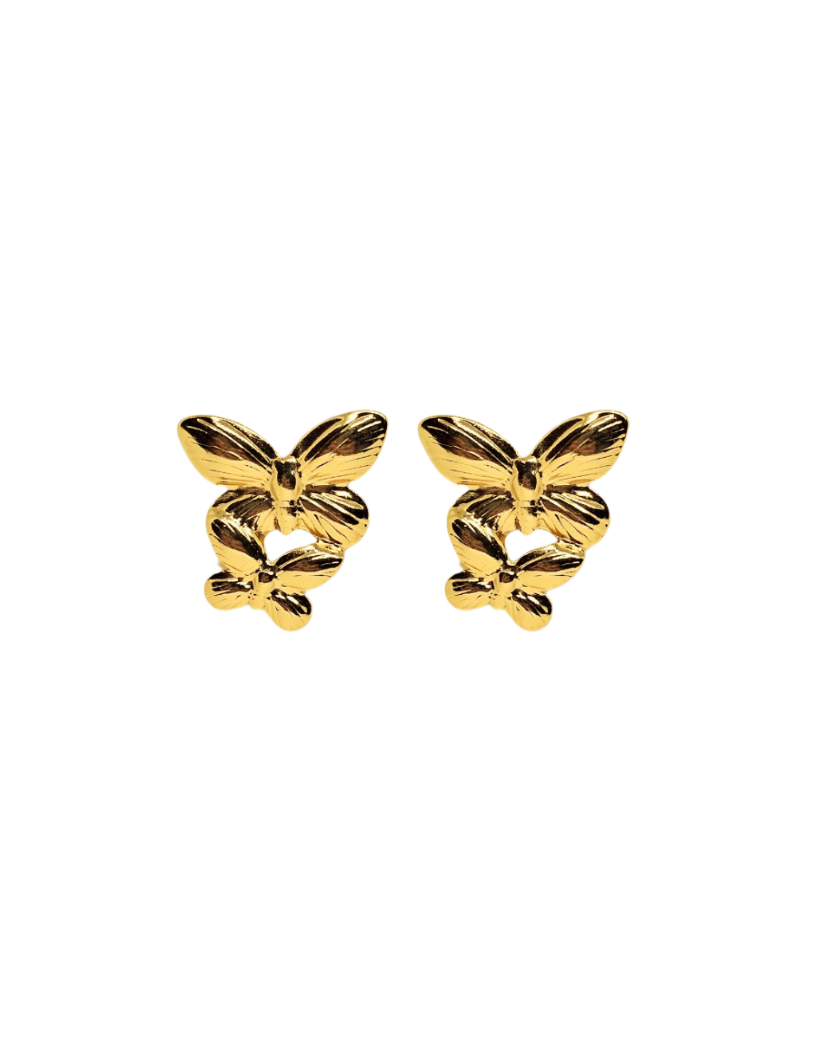 Gold butterfly earrings on a white background
