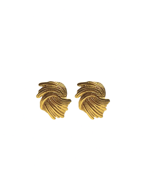Pair of gold earrings on a white background