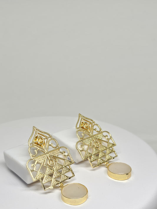 Handcrafted Gold Brass Earrings with White Stone