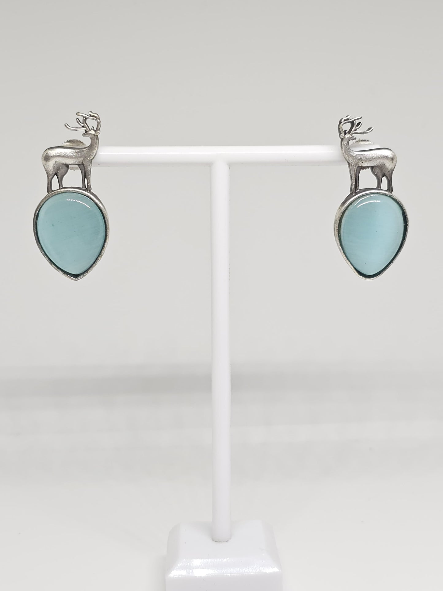 Deer Stag Silver Stone Earrings