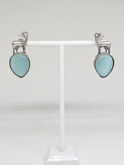 Deer Stag Silver Stone Earrings