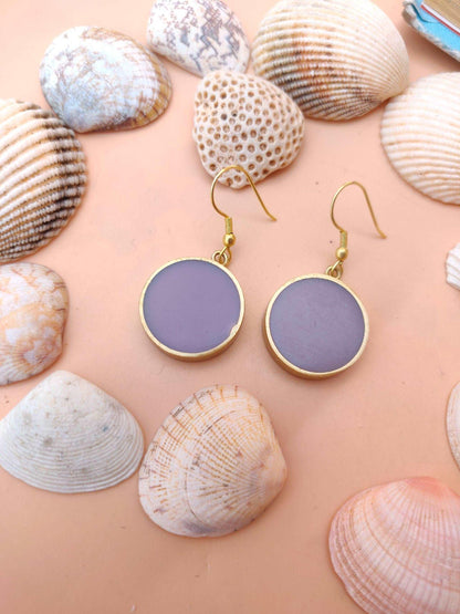 PURPLE RESIN EARRINGS - Handmade Brass Earrings, Round Dangle Earrings, Artistic Earrings, Geometric Earrings for Womens, Boho Earrings Gift