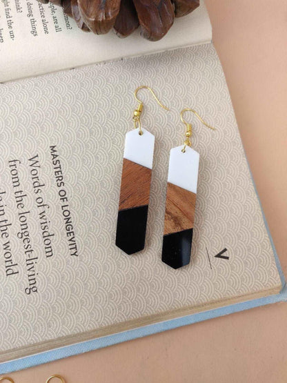 WOOD RESIN EARRINGS - Minimalist Earrings, Handcrafted Earrings for Womens, Artistic Earrings, Aesthetic Earrings, Lightweight Earrings Gift