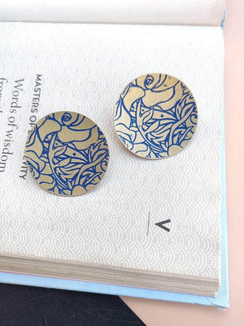 DESIGNER STUD EARRINGS - Gold Plated Earrings, Handmade Brass Earrings, Round Stud Earrings, Earrings for Womens, Elegant Jewelry for Gifts