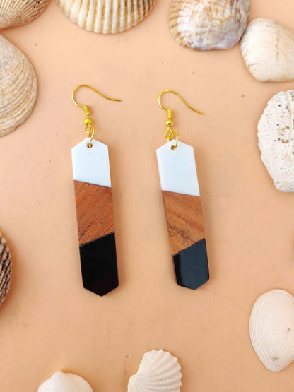 WOOD RESIN EARRINGS - Minimalist Earrings, Handcrafted Earrings for Womens, Artistic Earrings, Aesthetic Earrings, Lightweight Earrings Gift