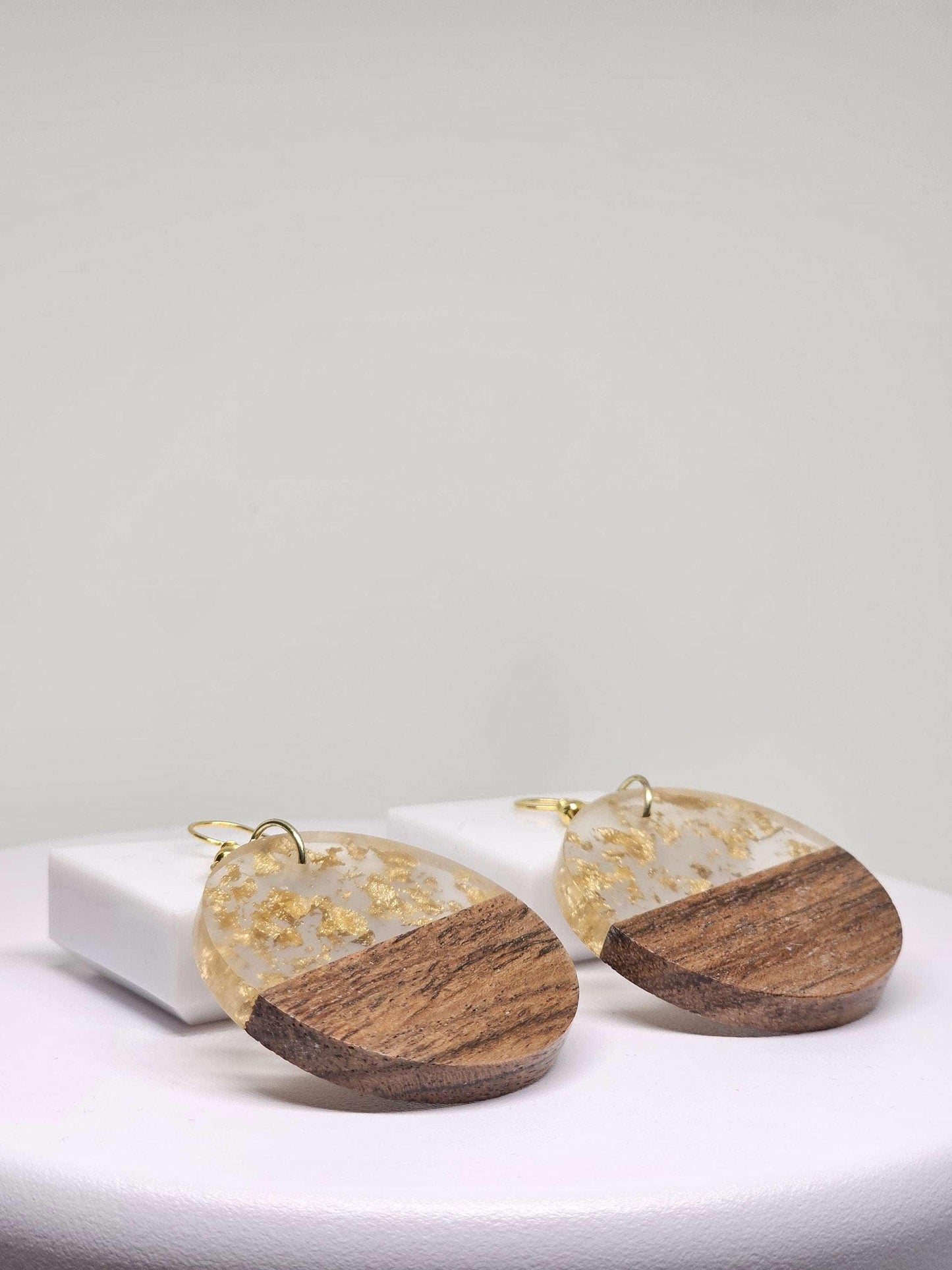 WOOD RESIN EARRINGS - Boho Chic Earrings, Artisan Earrings, Round Dangle Earrings, Resin Earrings Handmade, Modern Jewelry, Earrings for Her