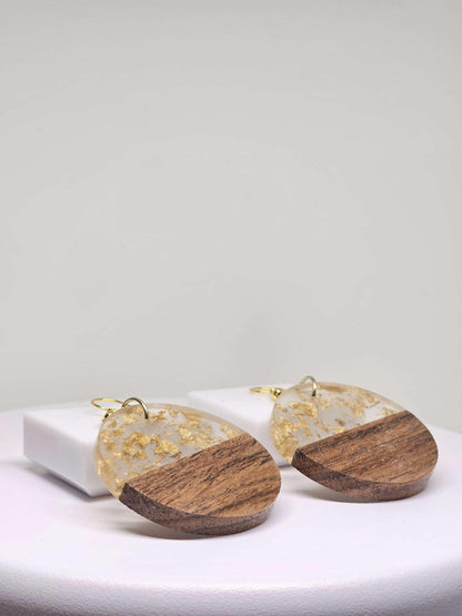 WOOD RESIN EARRINGS - Boho Chic Earrings, Artisan Earrings, Round Dangle Earrings, Resin Earrings Handmade, Modern Jewelry, Earrings for Her