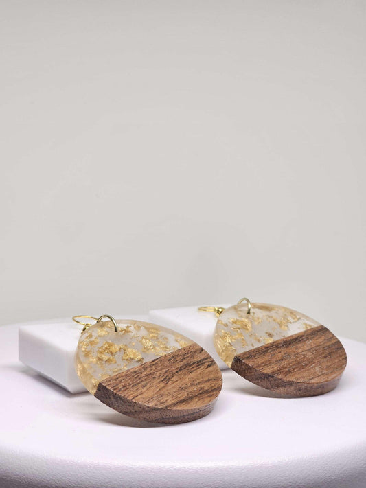 WOOD RESIN EARRINGS - Boho Chic Earrings, Artisan Earrings, Round Dangle Earrings, Resin Earrings Handmade, Modern Jewelry, Earrings for Her