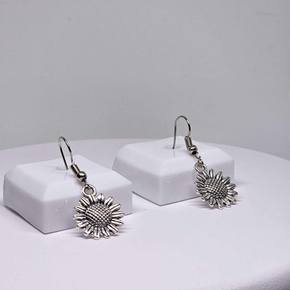 SILVER SUNFLOWER EARRINGS - Boho Floral Earrings, Womens Dangle Earrings, Vintage Style Earrings, Handmade Silver Earrings, Earrings for Her