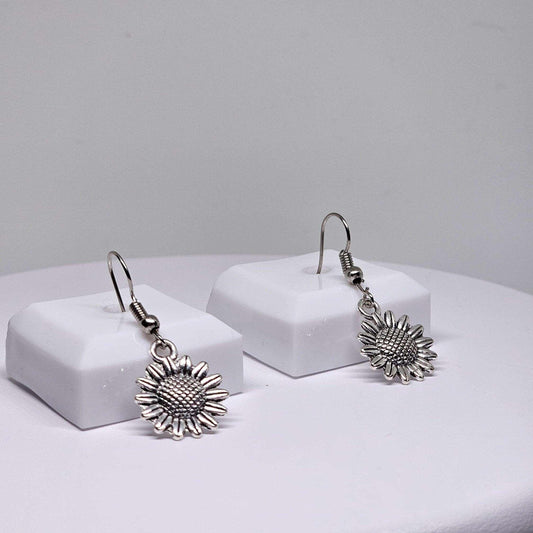 SILVER SUNFLOWER EARRINGS - Boho Floral Earrings, Womens Dangle Earrings, Vintage Style Earrings, Handmade Silver Earrings, Earrings for Her