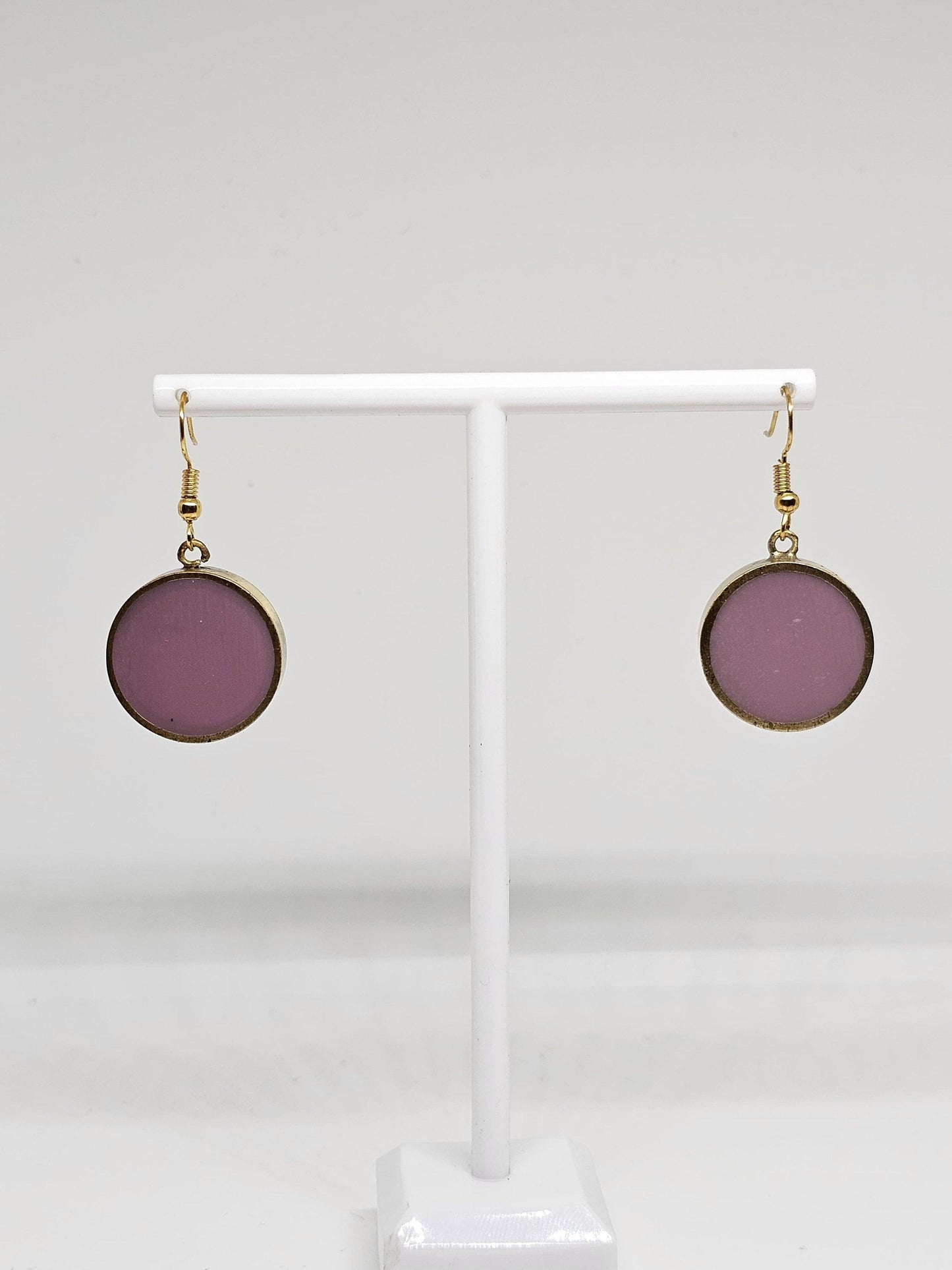 PURPLE RESIN EARRINGS - Handmade Brass Earrings, Round Dangle Earrings, Artistic Earrings, Geometric Earrings for Womens, Boho Earrings Gift