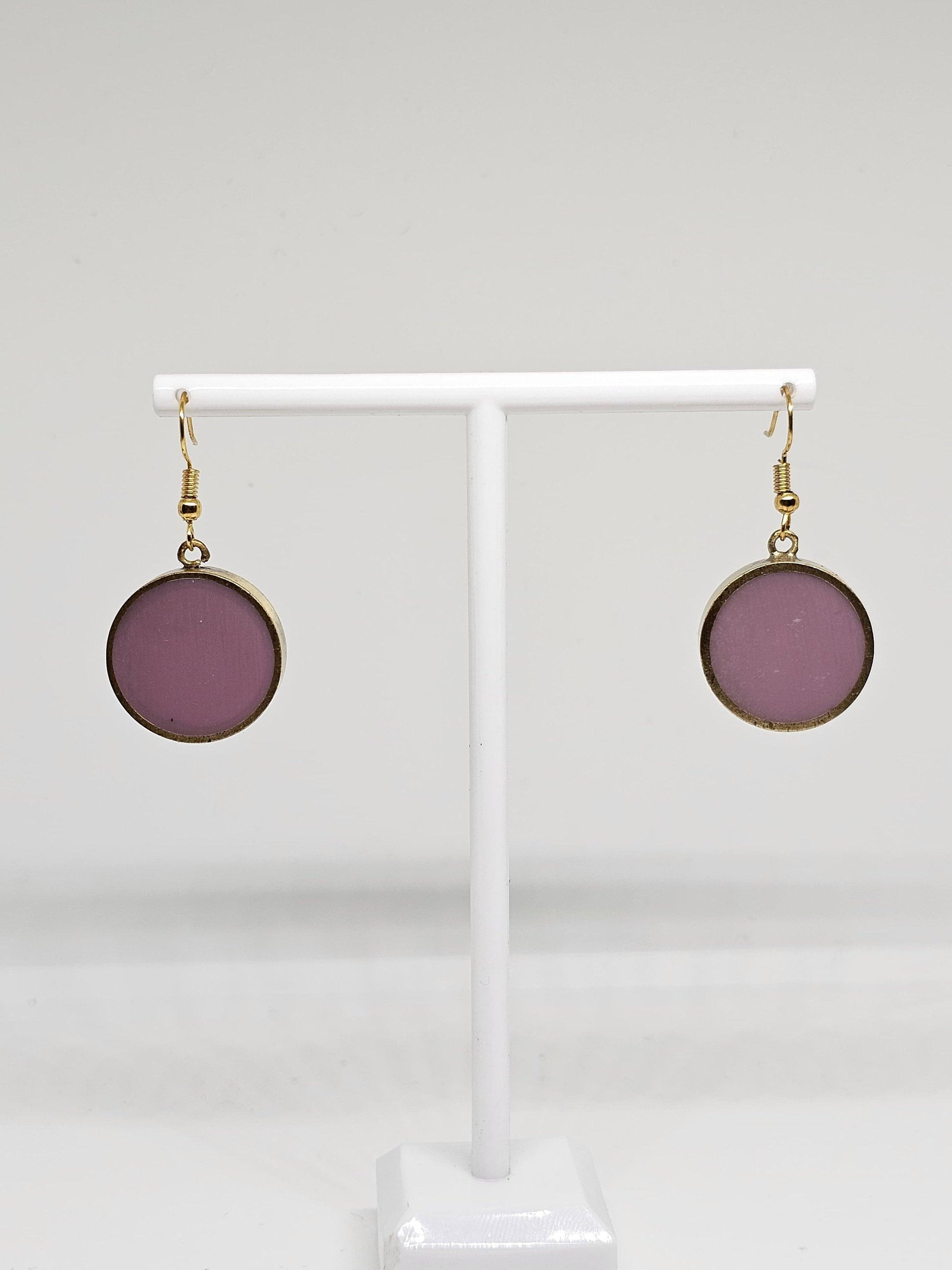 PURPLE RESIN EARRINGS - Handmade Brass Earrings, Round Dangle Earrings, Artistic Earrings, Geometric Earrings for Womens, Boho Earrings Gift
