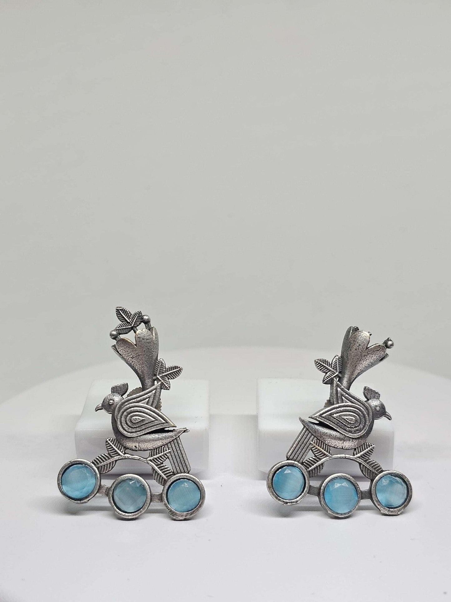 MONALISA STONE SILVER Earrings - Silver look alike oxidized material Monalisa stone, Bird and Leaf shape Jewellery, Gift Ideas for her Mom