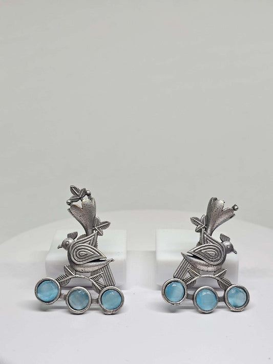 MONALISA STONE SILVER Earrings - Silver look alike oxidized material Monalisa stone, Bird and Leaf shape Jewellery, Gift Ideas for her Mom