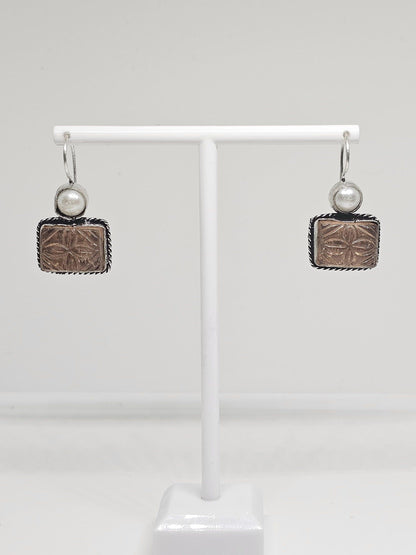 Elegant White Earrings Peach Carved Stone Oxidised Silver - Handcrafted Jewelry with Pearl Modern Design, Perfect for Women and Gift for Her