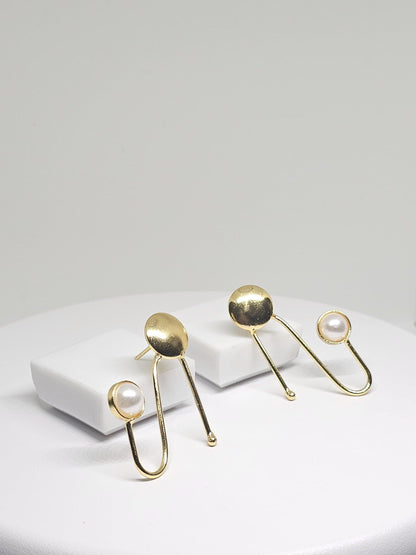 GOMETRIC MODERN EARRINGS - Gold Plated with Pearl Stone - Minimalist Design, Unique Handmade Jewelry for Women, Perfect Gift for Mom, Girl