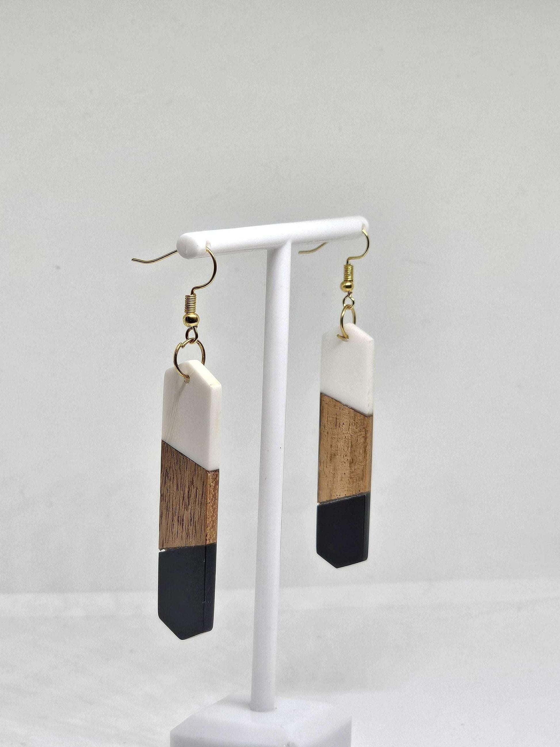 WOOD RESIN EARRINGS - Minimalist Earrings, Handcrafted Earrings for Womens, Artistic Earrings, Aesthetic Earrings, Lightweight Earrings Gift