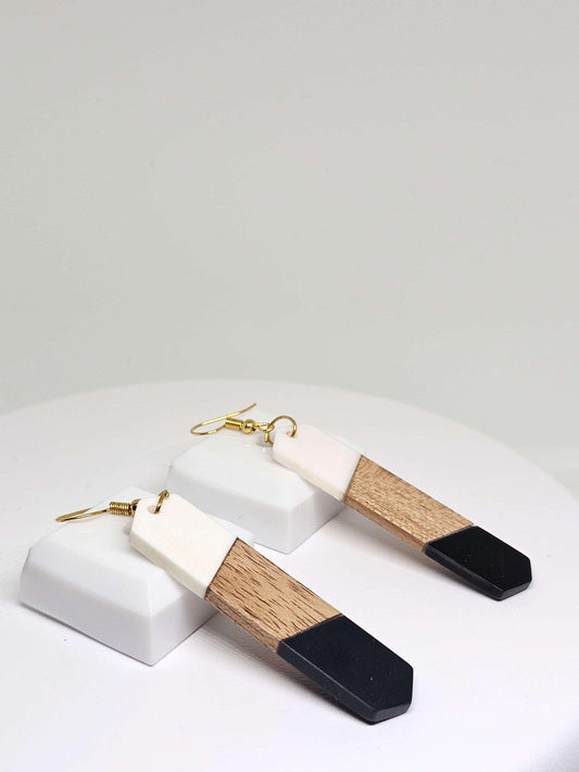 WOOD RESIN EARRINGS - Minimalist Earrings, Handcrafted Earrings for Womens, Artistic Earrings, Aesthetic Earrings, Lightweight Earrings Gift