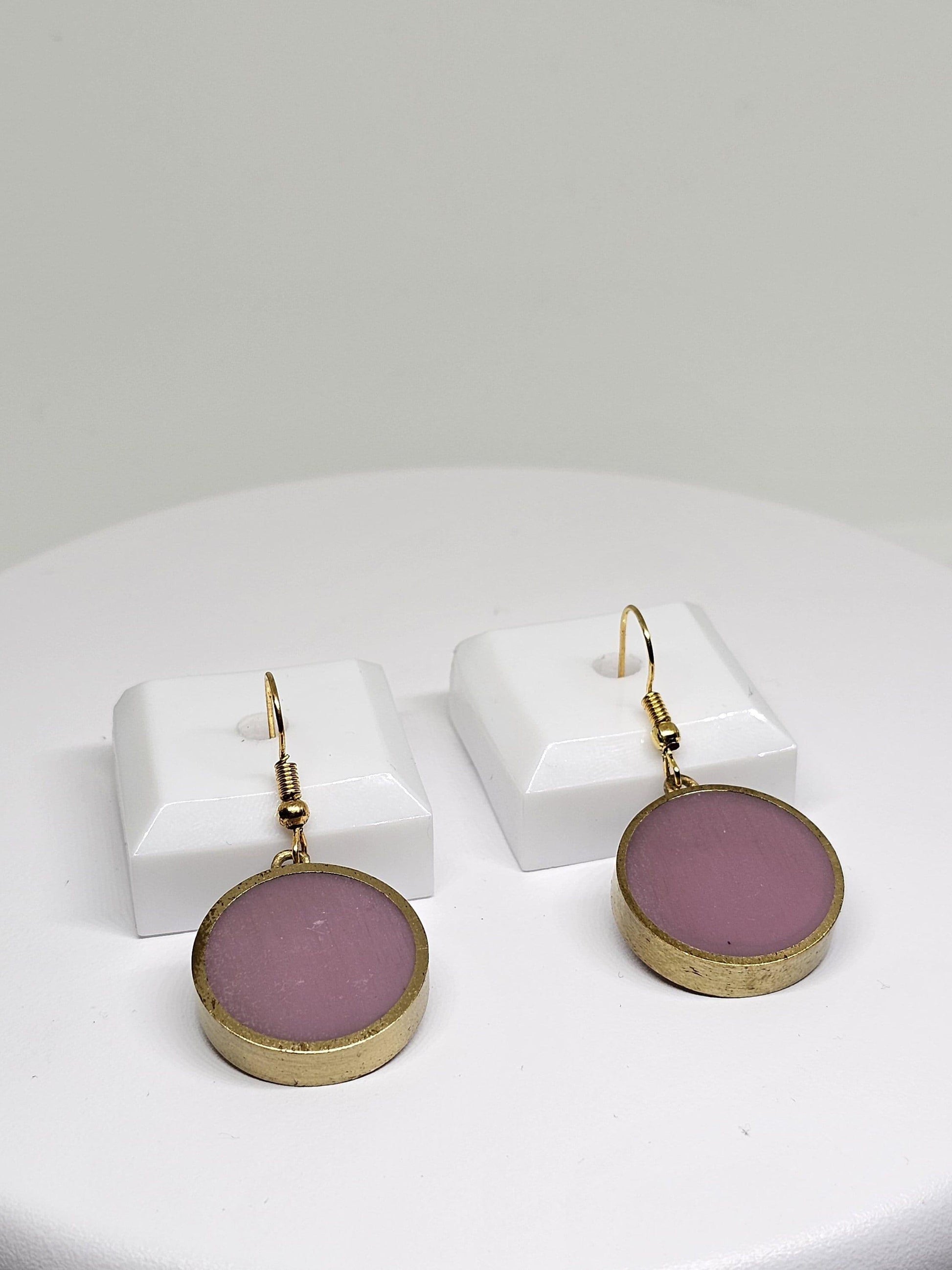 PURPLE RESIN EARRINGS - Handmade Brass Earrings, Round Dangle Earrings, Artistic Earrings, Geometric Earrings for Womens, Boho Earrings Gift
