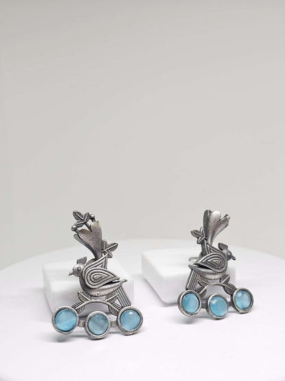 MONALISA STONE SILVER Earrings - Silver look alike oxidized material Monalisa stone, Bird and Leaf shape Jewellery, Gift Ideas for her Mom