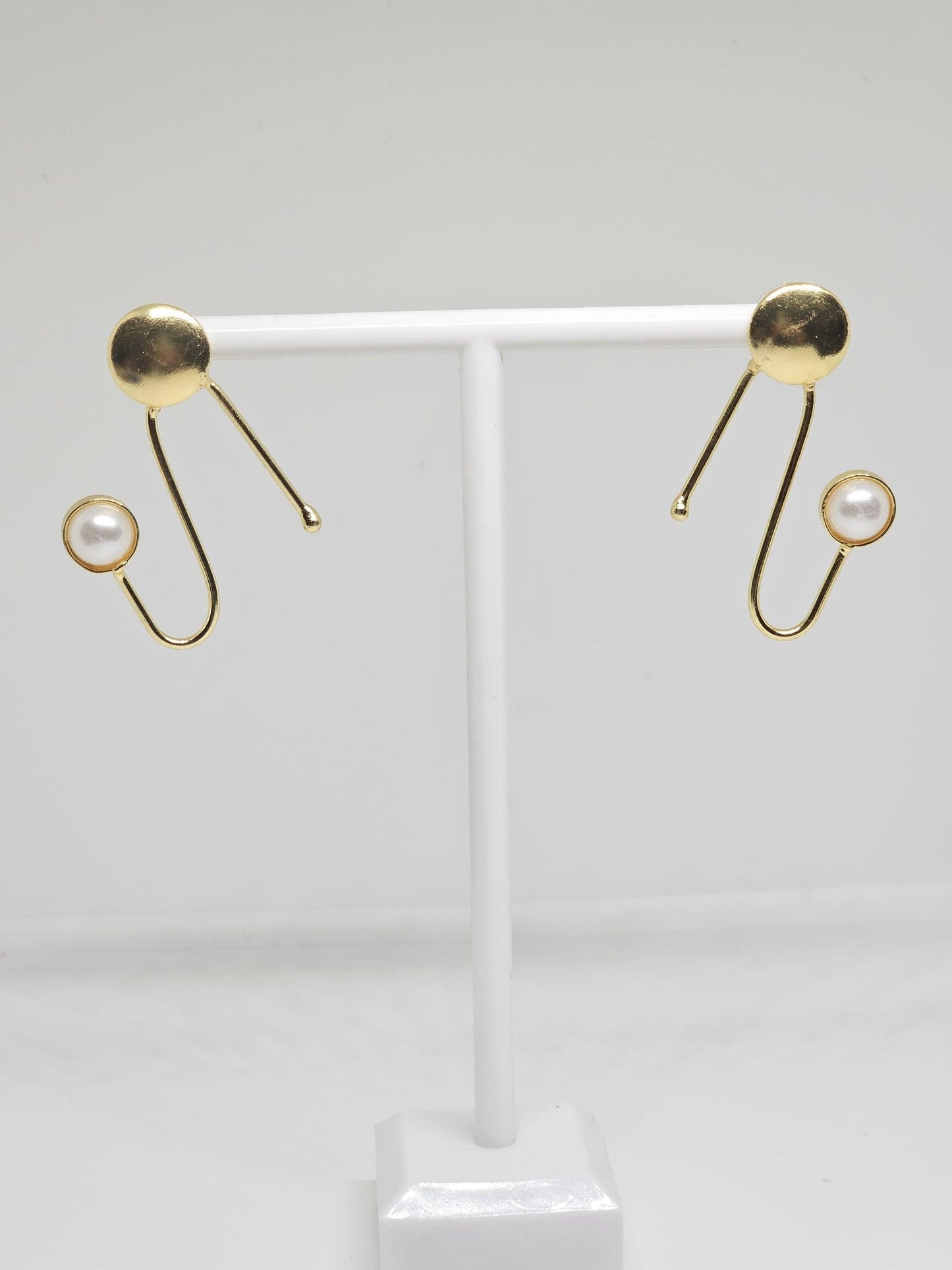 GOMETRIC MODERN EARRINGS - Gold Plated with Pearl Stone - Minimalist Design, Unique Handmade Jewelry for Women, Perfect Gift for Mom, Girl