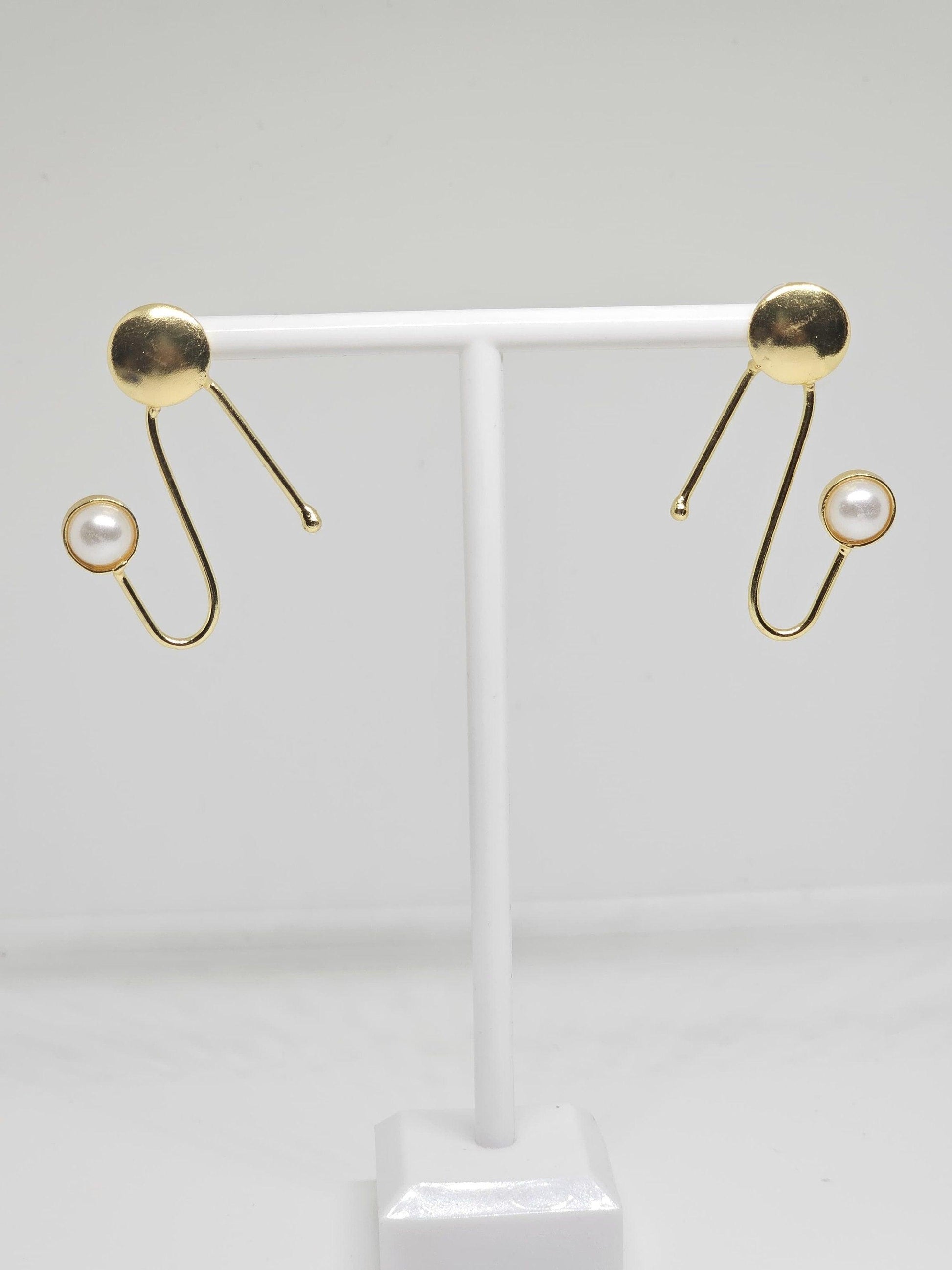 GOMETRIC MODERN EARRINGS - Gold Plated with Pearl Stone - Minimalist Design, Unique Handmade Jewelry for Women, Perfect Gift for Mom, Girl