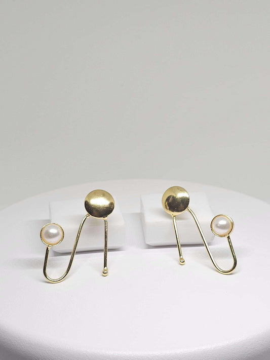 GOMETRIC MODERN EARRINGS - Gold Plated with Pearl Stone - Minimalist Design, Unique Handmade Jewelry for Women, Perfect Gift for Mom, Girl