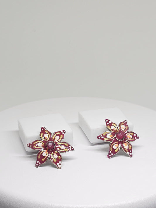 HAND PAINTED FLORAL Enamel Earrings - Vibrant Red and Gold Petal Design, Unique Jewelry for Women Girls, Elegant and Lightweight Accessories