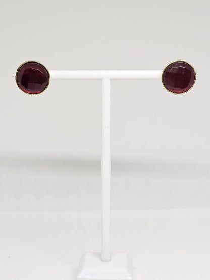 Elegant brass and red gemstone stud earrings, designed for a timeless and chic style, suitable for both casual and formal wear