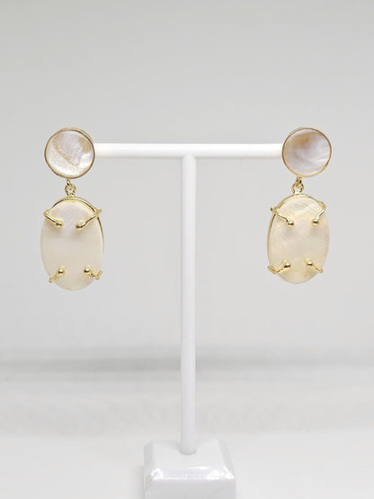 Elegant gold-plated earrings featuring oval-shaped Mother of Pearl stones, perfect for special occasions