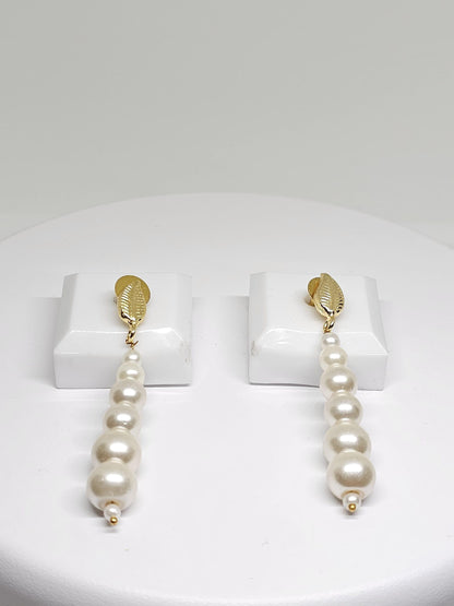 Pearl Drop Earrings with Gold Leaf Detail - Classic, Timeless Jewelry for Women, Lightweight and Elegant, Perfect Gift for Her, Handicrafted