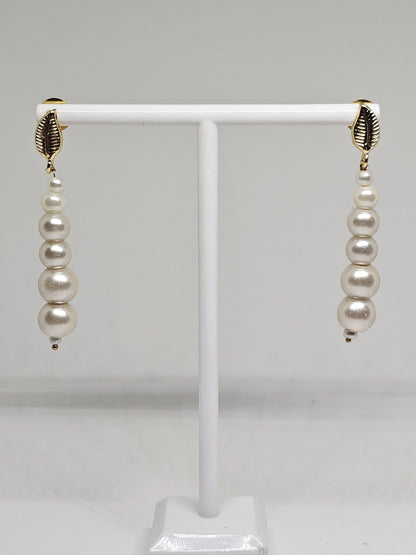 Pearl Drop Earrings with Gold Leaf Detail - Classic, Timeless Jewelry for Women, Lightweight and Elegant, Perfect Gift for Her, Handicrafted