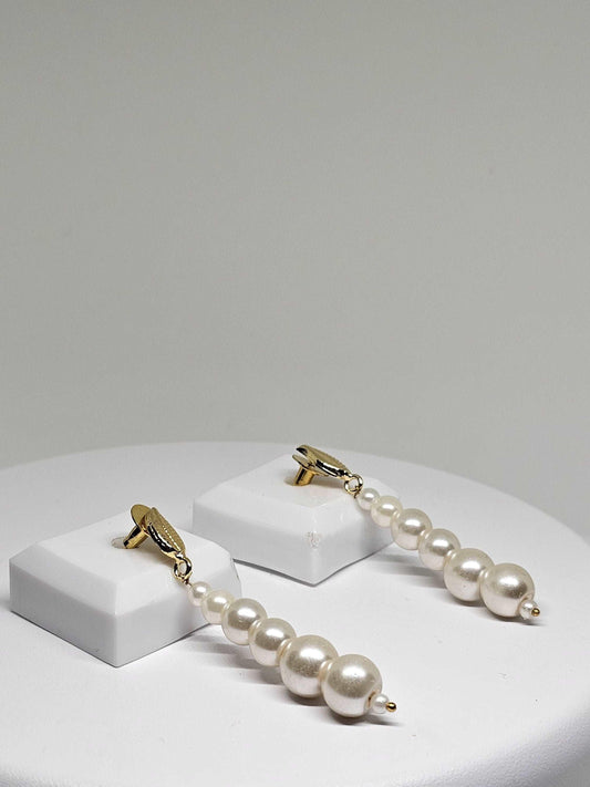 Pearl Drop Earrings with Gold Leaf Detail - Classic, Timeless Jewelry for Women, Lightweight and Elegant, Perfect Gift for Her, Handicrafted