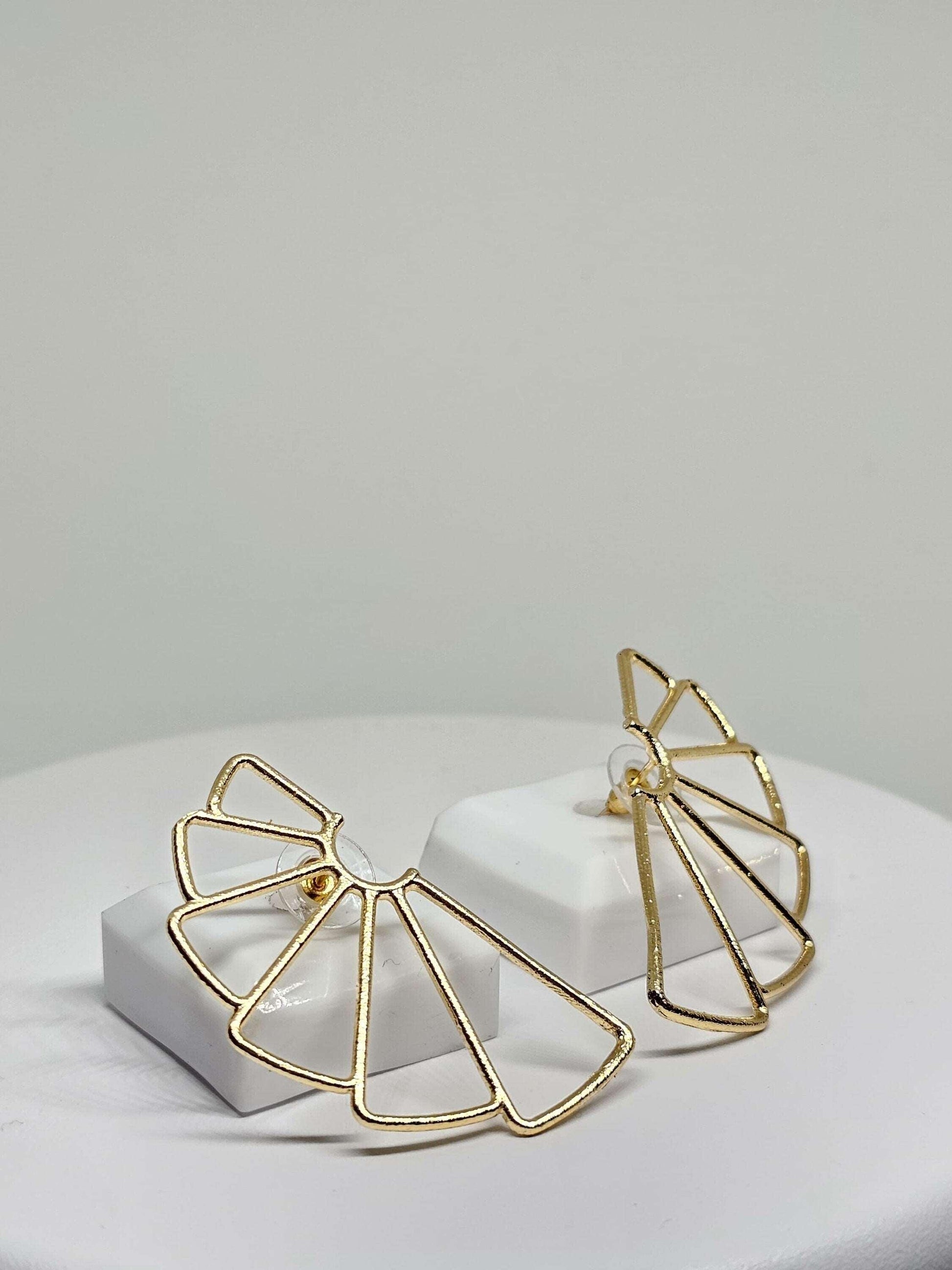 Minimalist Gold Plated Geometric Fan Shaped Earrings - Modern Statement Jewelry, Lightweight and Elegant for Everyday and Special Occasions