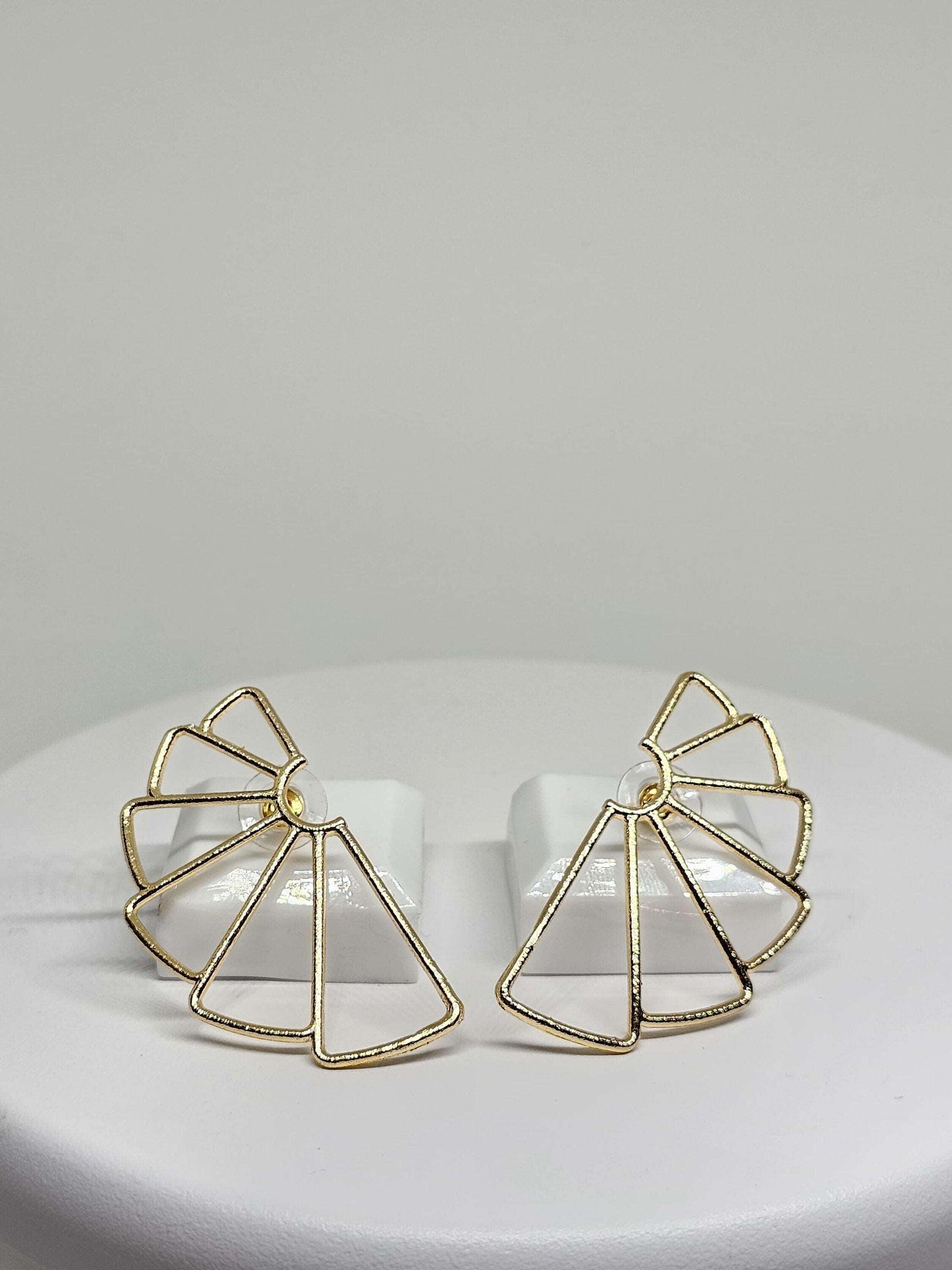 Minimalist Gold Plated Geometric Fan Shaped Earrings - Modern Statement Jewelry, Lightweight and Elegant for Everyday and Special Occasions