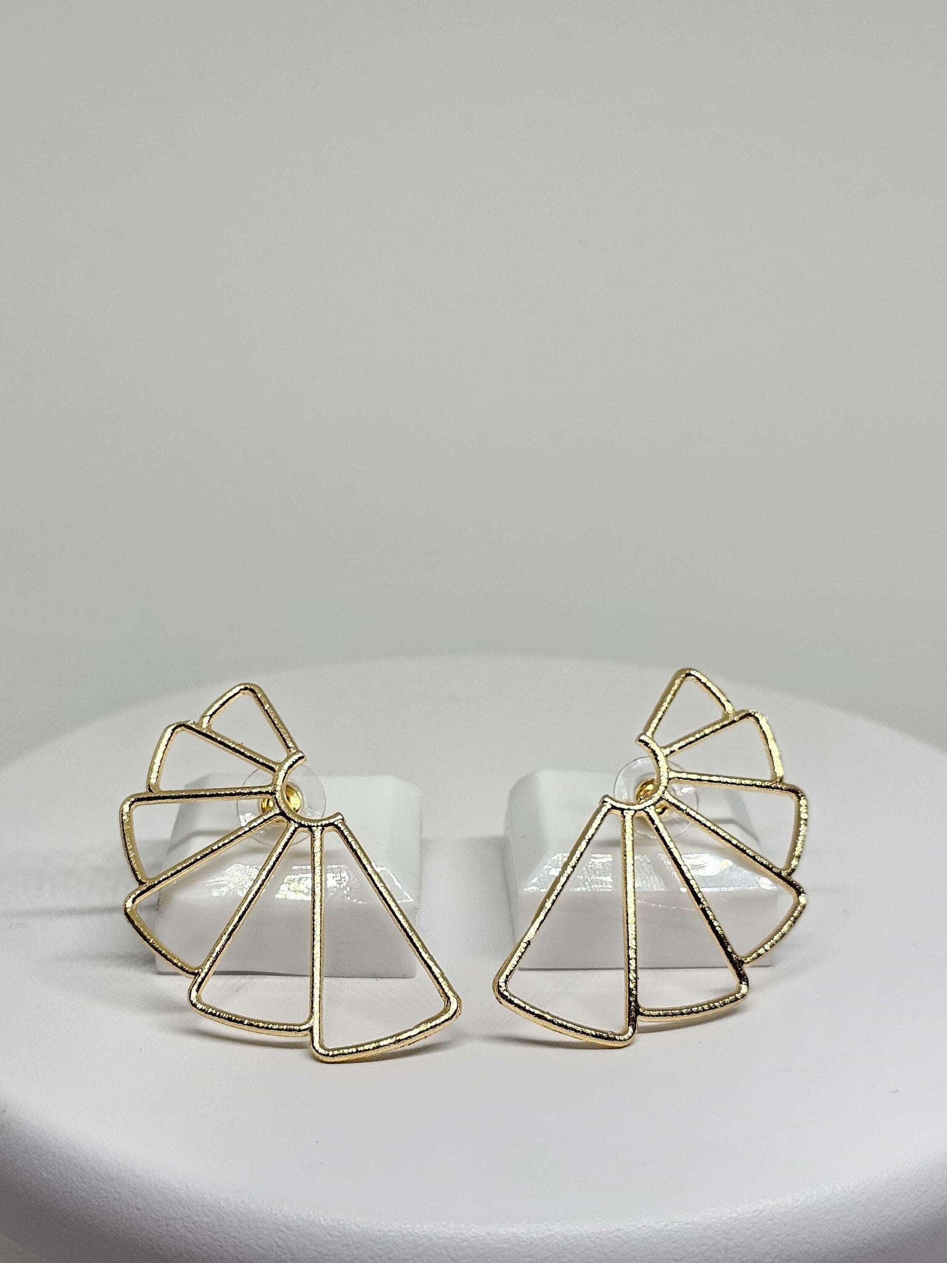 Minimalist Gold Plated Geometric Fan Shaped Earrings - Modern Statement Jewelry, Lightweight and Elegant for Everyday and Special Occasions