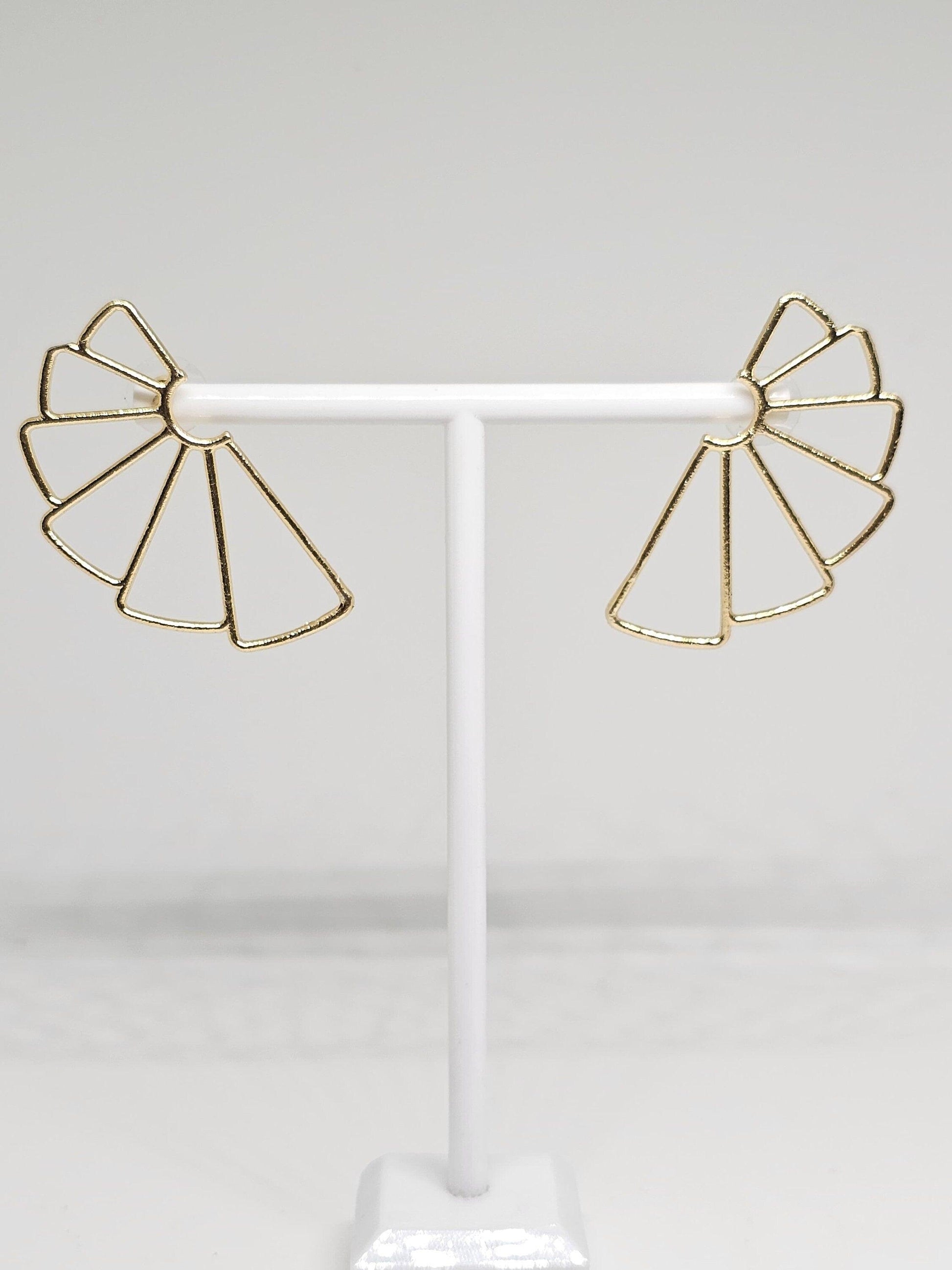 Minimalist Gold Plated Geometric Fan Shaped Earrings - Modern Statement Jewelry, Lightweight and Elegant for Everyday and Special Occasions