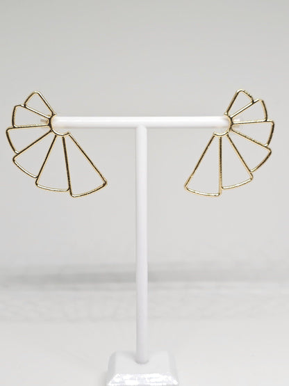 Minimalist Gold Plated Geometric Fan Shaped Earrings - Modern Statement Jewelry, Lightweight and Elegant for Everyday and Special Occasions