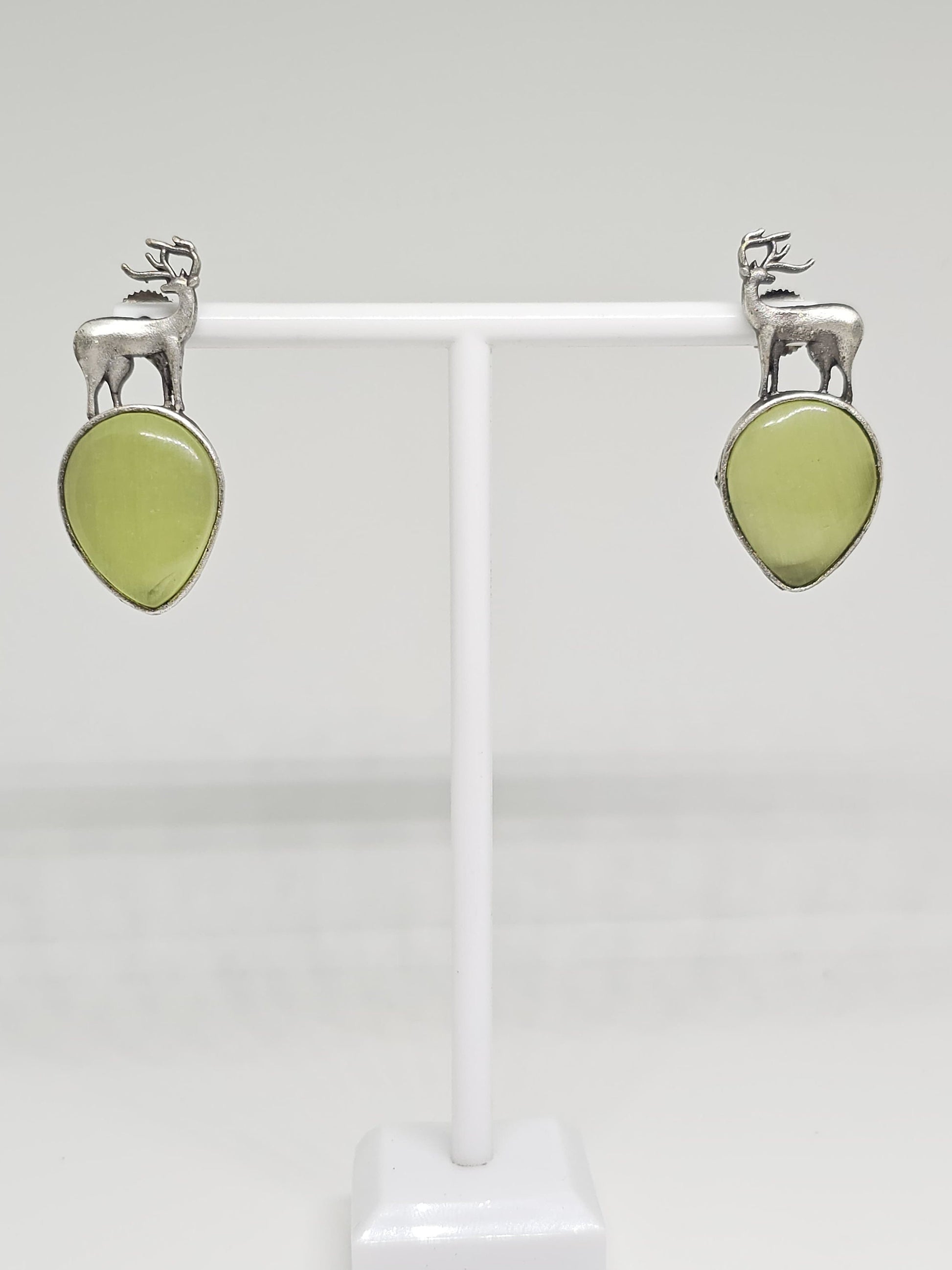 Deer Stag Silver Stone Earrings