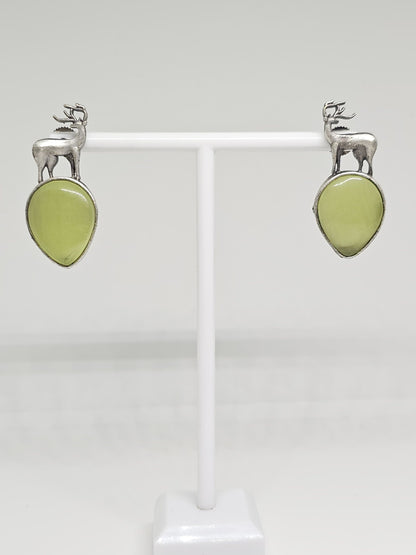 Deer Stag Silver Stone Earrings