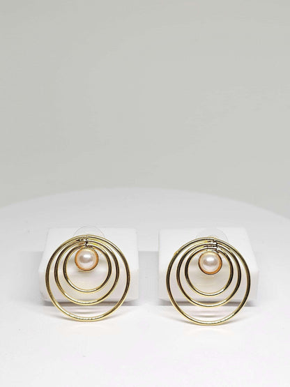 Modern Concentric Circular Design Gold Hoop Earrings