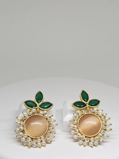 Handcrafted Floral Earrings with Pearls and Enamel, Traditional Indian Jewelry for Weddings & Festive Wear, Lightweight and Elegant