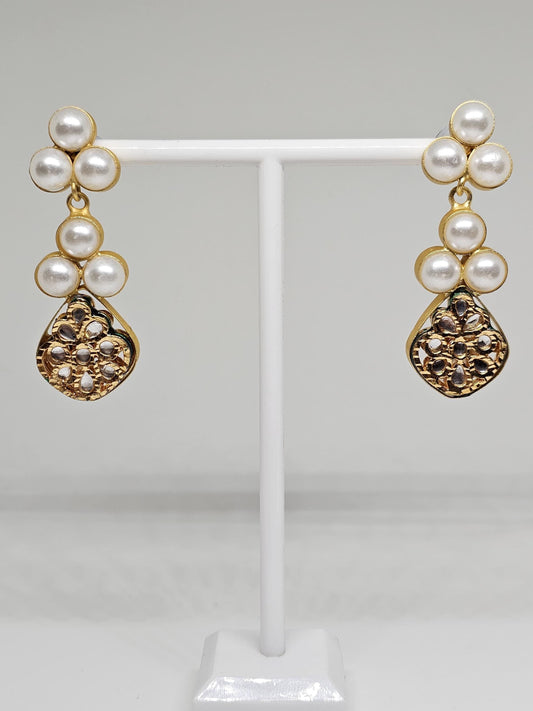 Gold Plated Pearl Drop Earrings, Handmade Statement Jewelry, Bridal Earrings, Indian Ethnic Style, Elegant Wedding Accessories for Women