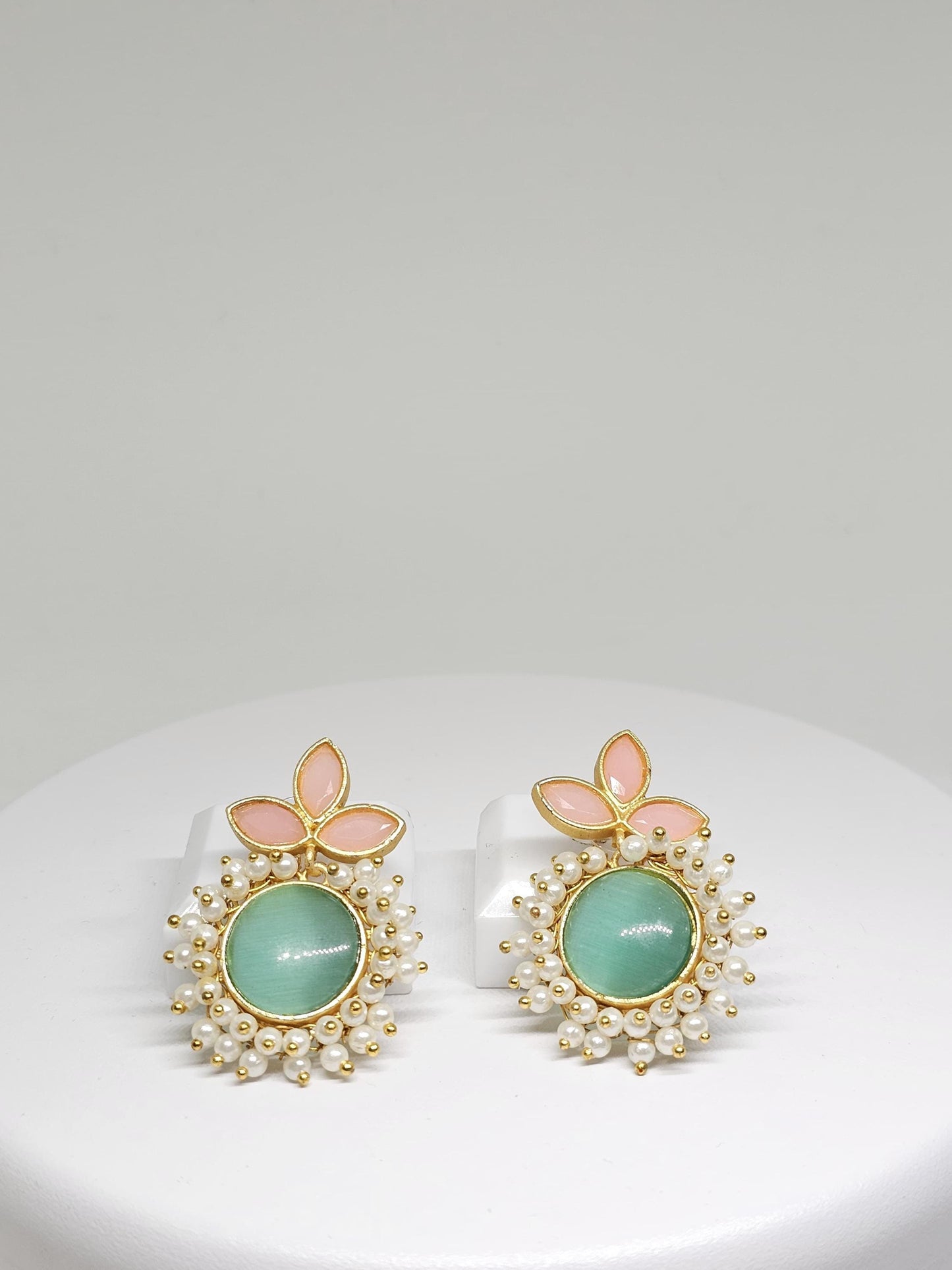 Handcrafted Floral Earrings with Pearls and Enamel, Traditional Indian Jewelry for Weddings & Festive Wear, Lightweight and Elegant