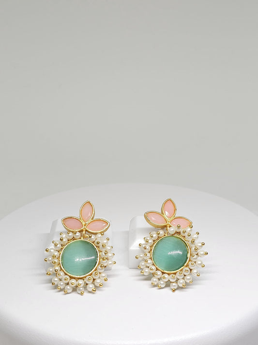 Handcrafted Floral Earrings with Pearls and Enamel, Traditional Indian Jewelry for Weddings & Festive Wear, Lightweight and Elegant