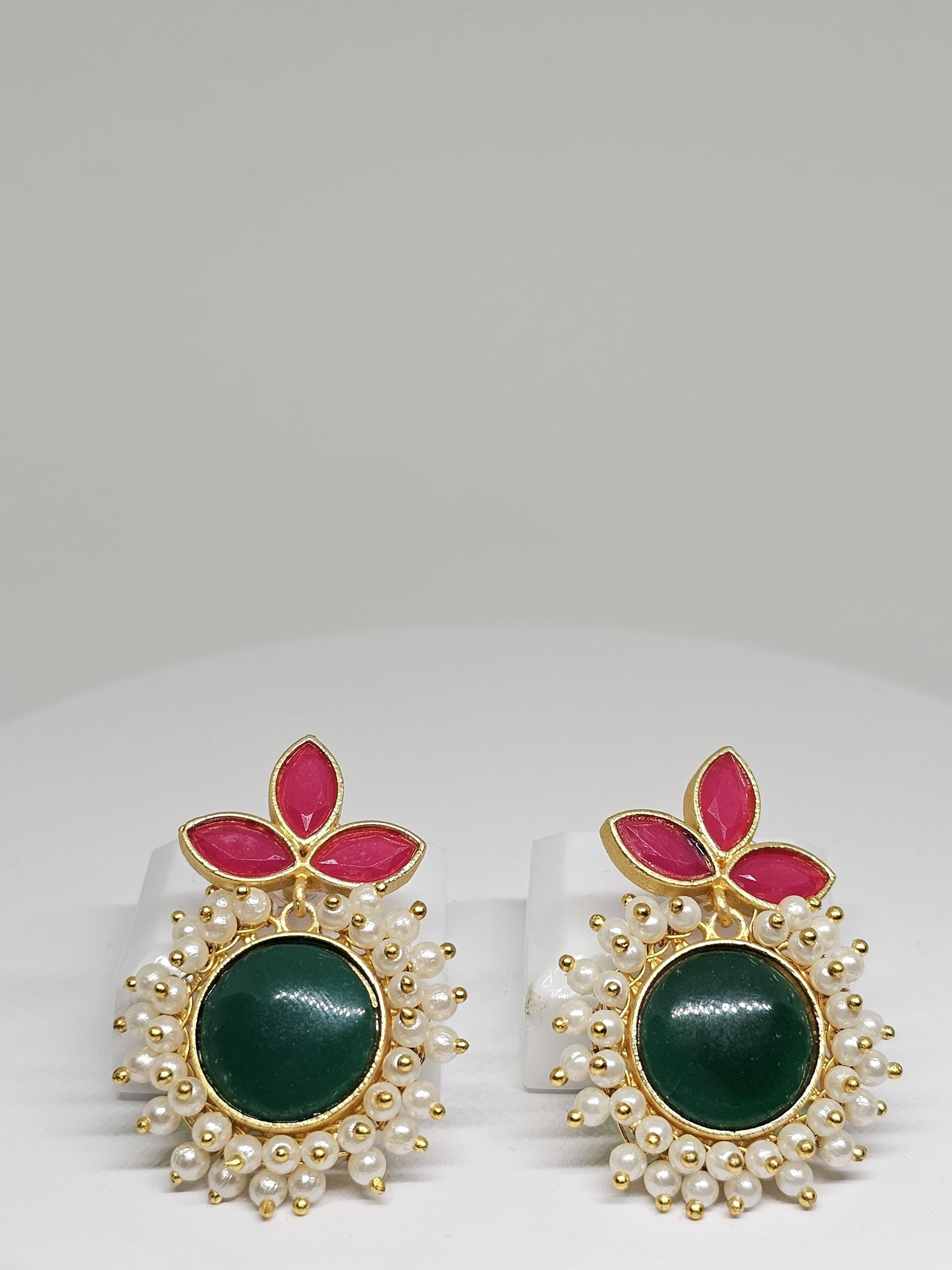 Handcrafted Floral Earrings with Pearls and Enamel, Traditional Indian Jewelry for Weddings & Festive Wear, Lightweight and Elegant